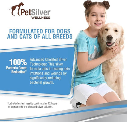PetSilver Wound &amp; Skin Spray - Dog Wound Spray, Hot Spot, Allergy Relief for Dogs, Itch Spray for Cats - Natural Skin Soother - Chelated Silver, Superior to Colloidal Silver - Made in USA - 4 fl oz