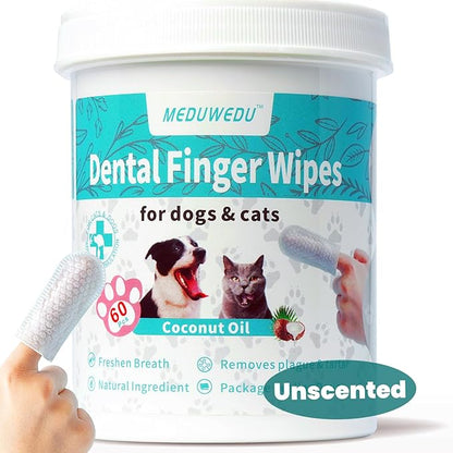 Dental Care Finger Wipes 60 Counts,Teeth Cleaning Finger Wipes for Dogs &amp; Cats,Reduces Plaque &amp; Supports Oral Freshness,Small Animal Stain Removers, Unscented