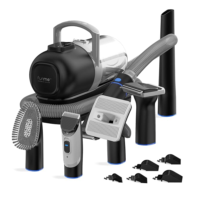 Original Pet Grooming Vacuum Kit - Cat &amp; Dog Grooming Kit for Easy Pet Care at Home, Quiet &amp; Safe Dog Hair Remover Machine with Brush, Clipper, Shedding &amp; Cleaner Tools &amp; 1L Canister