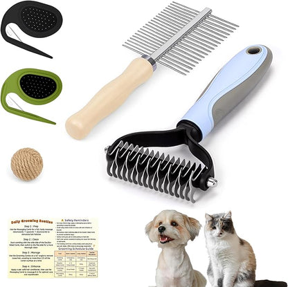 Upgraded Pet Knotting Comb Set – 2 Knotting Combs + 1 Shedding Comb + 1 Double-Sided Comb, Non-Slip Design, Detangling &amp; Grooming Kit for Cats and Dogs