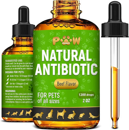 Antibiotics for Dogs | Antibiotics for Cats | Herbal Supplement for Digestion, Breathing, Urination | for Infections, Cough, Allergies | Beef Flavor &amp; Cranberry | for All Pet Breeds | 2 Oz