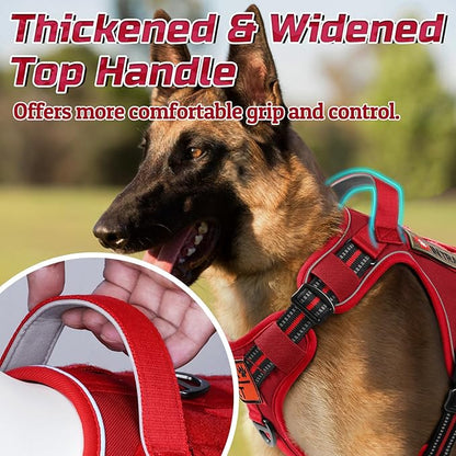 rabbitgoo Tactical Dog Harness Medium Sized Dog, No Pull Military Service Vest with Handle &amp; Molle, Easy Control for Training Walking, Adjustable Reflective Straps, Red, M