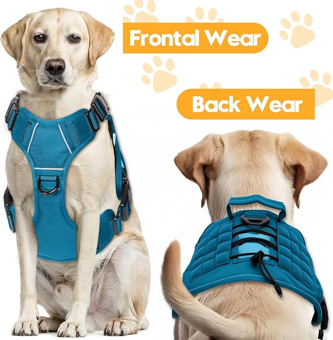 Heavy-Duty Tactical Dog Harness for Large Dogs, No Pull Adjustable Reflective Pet Vest with Molle System, K9 Military-Grade Control for Service Training, Outdoor &amp; 10+ Breeds, Blue, XX-Large