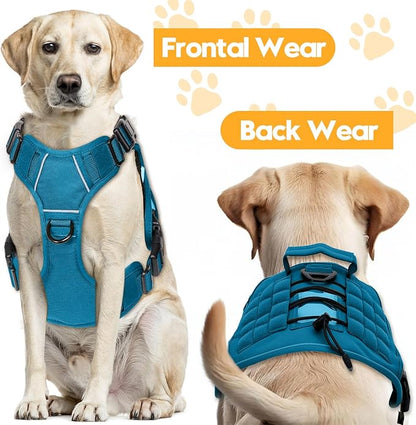 Heavy-Duty Tactical Dog Harness for Large Dogs, No Pull Adjustable Reflective Pet Vest with Molle System, K9 Military-Grade Control for Service Training, Outdoor &amp; 10+ Breeds, Blue, XX-Large