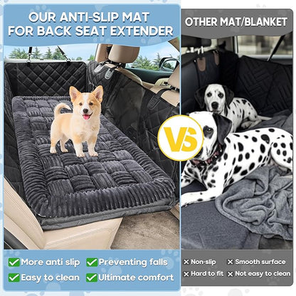 Dog Car Bed Mat, Non-Slip Backseat Extender Pet Blanket, Plaid Dog Bed for SUVs, Sedans &amp; Trucks, Chew-Resistant Travel Pad for Dogs, Easy Clean &amp; Scratch-Proof &amp; Comfort (50"×24.6") Gray