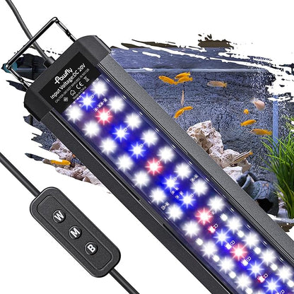 Pawfly 21W Aquarium LED Light for 30 to 36 Inch Fish Tanks Extendable Fish Tank Light with Full Spectrum Brilliant White Blue Red Lights with Daytime &amp; Night Modes and Adjustable Brightness