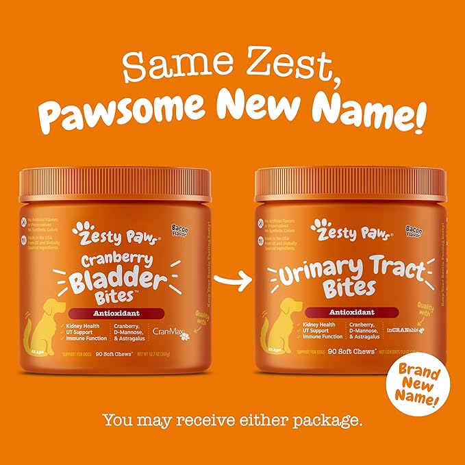 Zesty Paws Cranberry Supplement for Dogs - Bladder Control for Dogs - Urinary Tract Support - Cranberry Chews with D-Mannose, Vitamin B6 &amp; L-Arginine - Immune &amp; Gut Support - Bacon - 90 Count