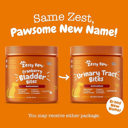 Zesty Paws Cranberry Supplement for Dogs - Bladder Control for Dogs - Urinary Tract Support - Cranberry Chews with D-Mannose, Vitamin B6 &amp; L-Arginine - Immune &amp; Gut Support - Bacon - 90 Count