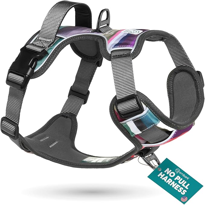 Embark Adventure Dog Harness, Reflective Trim No Pull Harness for Large Dogs - Military Grade Nylon, Front Clip with Gel Lined Handle. Soft &amp; Padded Puppy Harnesses for Any Breed