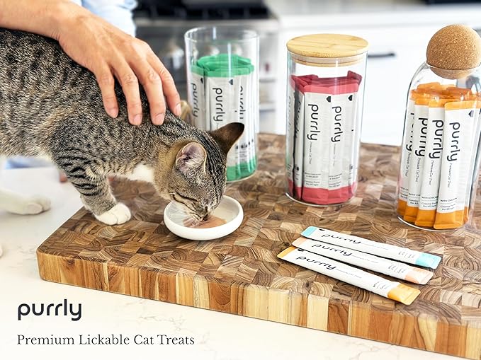 Purrly Lickable Cat Treat Healthy Human-Grade Tuna &amp; Turkey with L-Lysine &amp; Astaxanthin for Immunity (30 Count) Soft Healthy Low Calorie Hydrating Interactive Snack