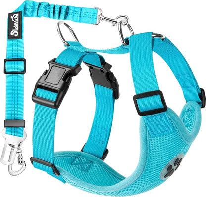 Lukovee Dog Seat Belt for Car, Adjustable Dog Car Harness for Large Medium Small Dogs, Soft Padded &amp; Breathable Mesh Dog Seatbelt with Car Strap and Carabiner(Light Blue Double Clip,XX-Small)