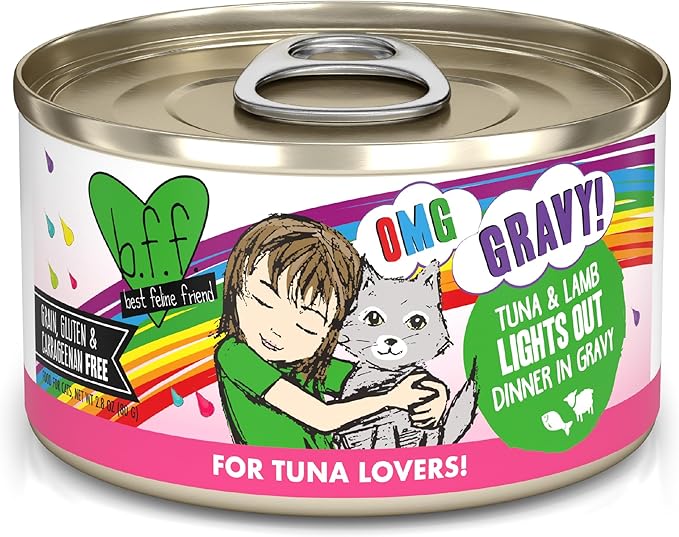 Weruva B.F.F. OMG - Best Feline Friend Oh My Gravy!, Tuna &amp; Lamb Lights Out with Tuna &amp; Lamb, 2.8oz Can (Pack of 12)