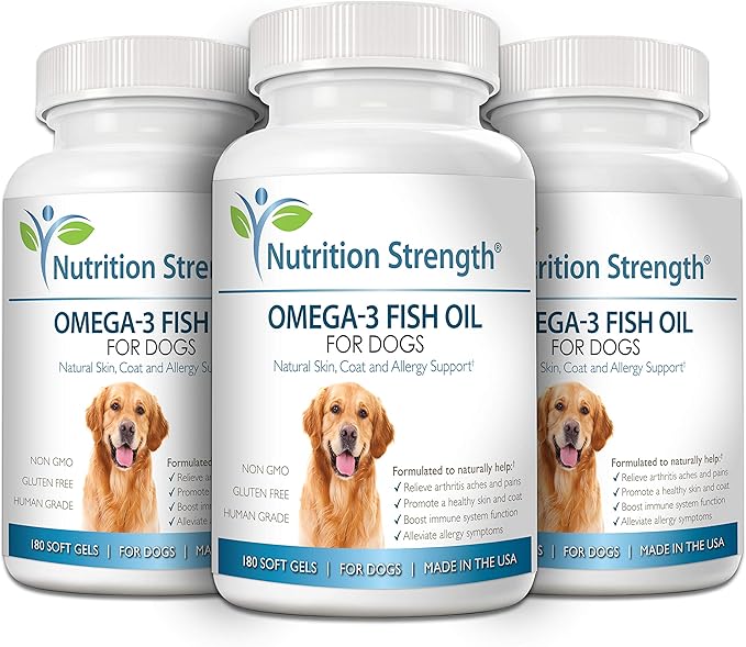 Omega 3 Fish Oil Soft Gels for Dogs with EPA &amp; DHA Fatty Acids for Heart, Skin, Coat &amp; Allergy Support, Hip &amp; Joint &amp; Arthritis Dog Supplement, 180 Soft Gels
