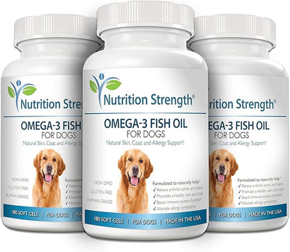 Omega 3 Fish Oil Soft Gels for Dogs with EPA &amp; DHA Fatty Acids for Heart, Skin, Coat &amp; Allergy Support, Hip &amp; Joint &amp; Arthritis Dog Supplement, 180 Soft Gels