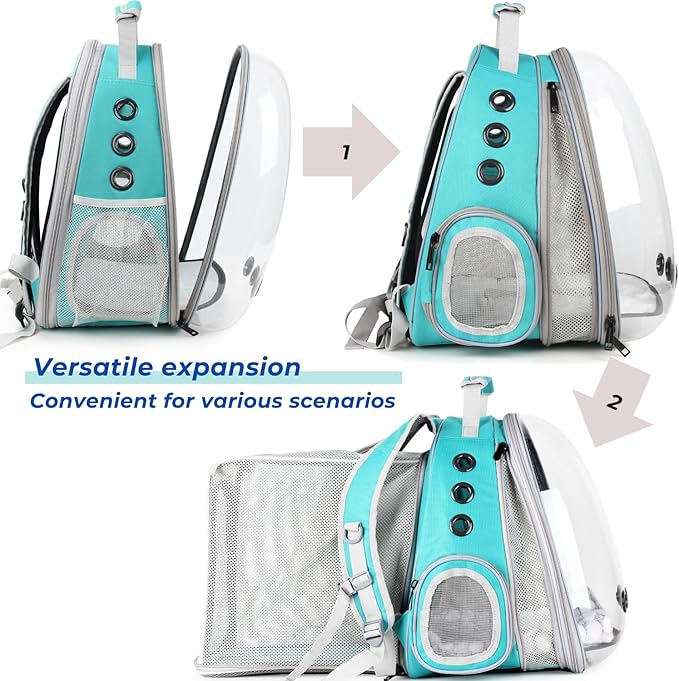 Lollimeow Cat Carrier Backpack, Bubble Dual Expandable Backpack Carrier, Pets and Small Dogs,Airline-Approved, Designed for Travel, Hiking, Walking &amp; Outdoor Use (Dual Expandable-Green)