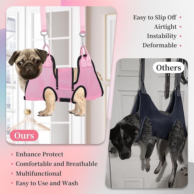 PatiencET Dog Grooming Hammock, Pet Grooming Hammock for Cats &amp; Dogs with Security Strap, Dog Sling for Nail Trimming with Nail Clippers/Trimmer, Nail File, Pet Comb(Pink S)