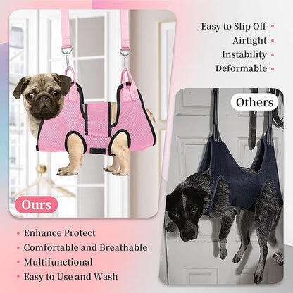 PatiencET Dog Grooming Hammock, Pet Grooming Hammock for Cats &amp; Dogs with Security Strap, Dog Sling for Nail Trimming with Nail Clippers/Trimmer, Nail File, Pet Comb(Pink S)