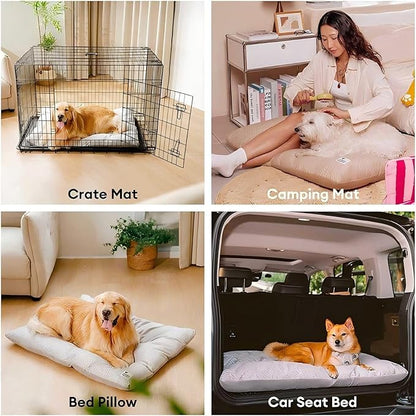 FUNNY FUZZY 2 in 1 Dog Bed Crate Pad Mat, Washable Reversible Pet Floor Mats,Fluffy Kennel Pad for Small Large Sized Dog,Indoor Cats,Sleeping Mattress, 41.7" × 28.3", Beige