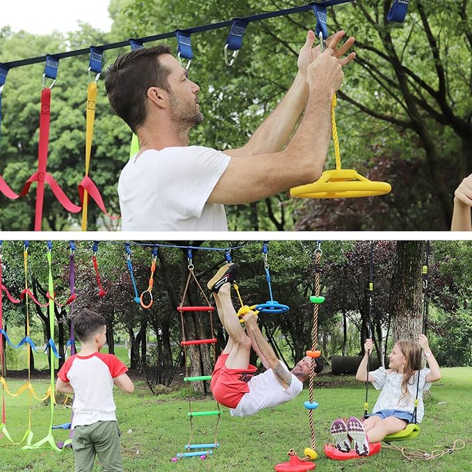 Rainbow Craft 3-Pack Ninja Monkey Wheels，Obstacle Course &amp; Swing Set Attachments for Kids ，Outdoor Backyard Playground Accessory，Red, Blue &amp; Yellow