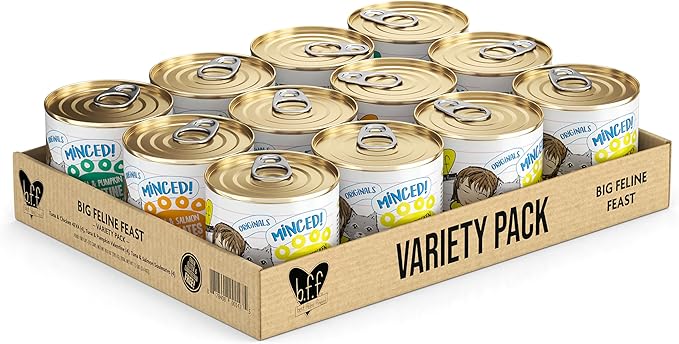 Weruva BFF Minced Natural Wet Cat Food, Big Feline Feast Variety Pack, 10oz Can, Pack of 12