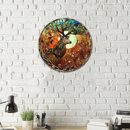 Lygond Metal Sign Tin Sign Circular Stained Glass Deer Gift For Gift 12×12 Inches