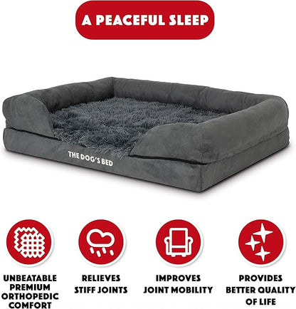 The Dog’s Bed, Medium Grey Faux Fur 30x23.5, Memory Foam, Pain Relief: Arthritis, Hip &amp; Elbow Dysplasia, Post Surgery, Lameness, Supportive, Calming, Washable Cover, Veterinary Approved