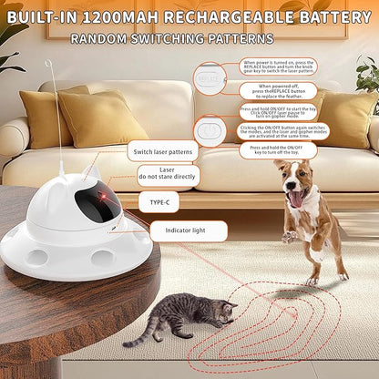 Cat Laser Toy,3-in-1Interactive Cat Toys Automatic Cat Toy with 360° Random Laser &amp; Interactive Feather - 5 Laser PatternsUSB Rechargeable Motion Activated Moving - Fun Toys for Indoor Cats &amp; Kittens