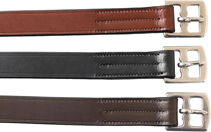 Exion Pre-Stretched Leather Stirrup Leathers for English Saddles | Premium Vegetable-Tanned Non-Stretch Stirrups for Jumping, Dressage &amp; Schooling | 18-Hole Numbered Adjustment &amp; SS Buckles