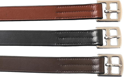 Exion Pre-Stretched Leather Stirrup Leathers for English Saddles | Premium Vegetable-Tanned Non-Stretch Stirrups for Jumping, Dressage &amp; Schooling | 18-Hole Numbered Adjustment &amp; SS Buckles