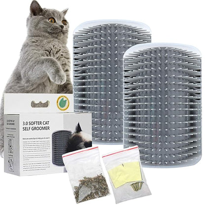2 PACK Cat Self Grooming Corner Scratcher with Catnip, Massage Comb Brush for Long &amp; Short Fur