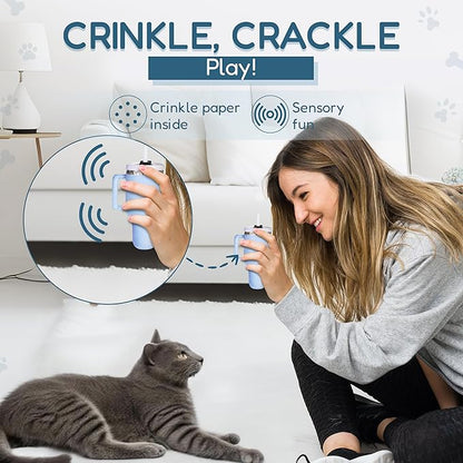 Kitty Cup Tumbler Cat Toy – Funny Cat Birthday Gifts with Catnip &amp; Crinkle Paper, Cute Girl Kitten Toys (Chambray Blue)