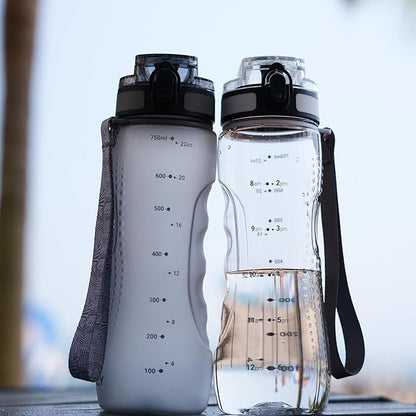 OLDLEY 25 oz Water Bottle, Motivational Water Bottle with Time Marker, Sports Water Bottle With Strap, Leakproof &amp; BPA Free Large Water Bottles for School, Gym, Travel, Outdoor, Tritan,Transparent