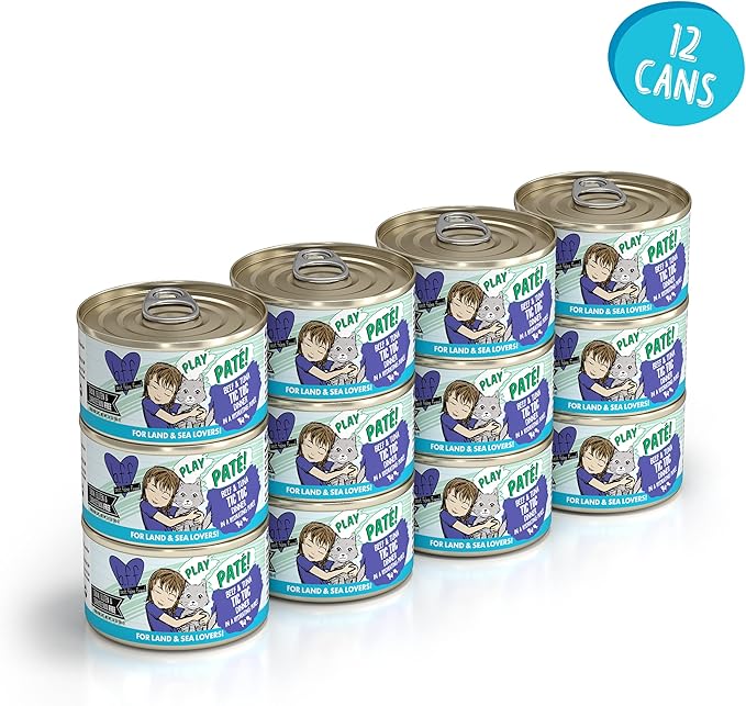 Weruva B.F.F. Play - Best Feline Friend Paté Lovers, Aw Yeah!, Beef &amp; Tuna Tic TOC with Beef &amp; Tuna, 2.8oz Can (Pack of 12)