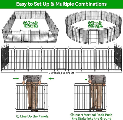 Dog Playpen Outdoor 24 Panels Heavy Duty Dog Fence 47" Height with Thick Pipe Anti-Rust with Doors Portable for RV Camping Yard, Total 54FT, 227 Sq.ft, Snowy Black