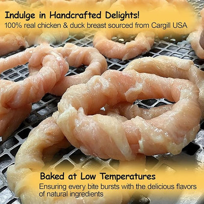 ASMPET Dog Treats Chews, Chicken &amp; Duck Wrapped Rawhide Donuts Dental Care Chews for Small Medium Large Breed Aggressive Chewers (Pack of 4)