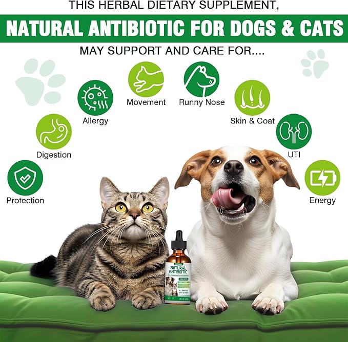 Natural Antibiotics for Dogs and Cats,Antibiotic for Cats,Dog Antibiotics in Drops,Help with Allergies, Itching, Coughs, UTIs,Skin, Coat, Digestion Care,for All Breeds &amp; Ages,Pet Supplements&amp;Vitamins