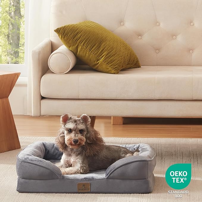Bedfolks Orthopedic Dog Bed Extra Small, Waterproof Dog Sofa Bed for Small Dogs &amp; Cats, Egg Foam Pet Couch Bed with Removable Washable Cover and Nonslip Bottom, Dark Grey