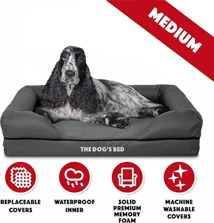 The Dog’s Bed Medium Oxford Grey 30x23.5, Memory Foam, Pain Relief: Arthritis, Hip &amp; Elbow Dysplasia, Post Surgery, Lameness, Supportive, Calming, Waterproof Washable Cover, Veterinary Approved