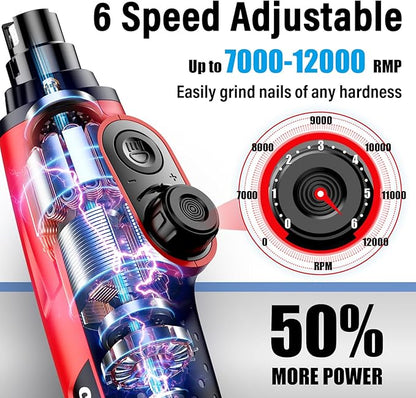 Casfuy Smart 6-Speed Dog Nail Grinder - 50% More Power Pet Nail Grinder with 2 LED Lights Quiet Rechargeable Electric Dog Nail Trimmers File Toenail Grinder for Large Medium Small Dogs &amp; Cats (Red)