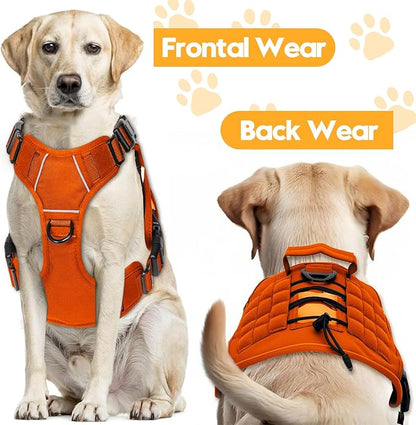 Heavy-Duty Tactical Dog Harness for Large Dogs, No Pull Adjustable Reflective Pet Vest with Molle System, K9 Military-Grade Control for Service Training, Outdoor &amp; 10+ Breeds, Orange, X-Large