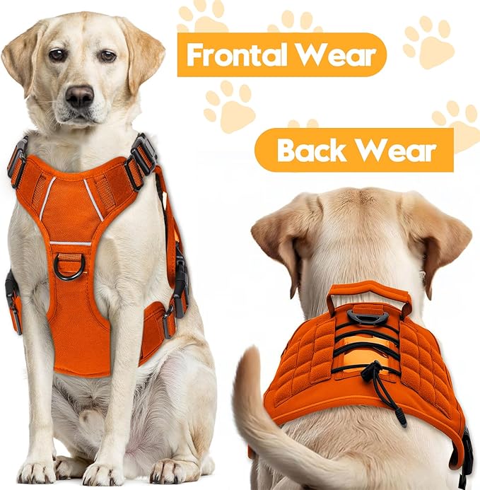 Heavy-Duty Tactical Dog Harness for Large Dogs, No Pull Adjustable Reflective Pet Vest with Molle System, K9 Military-Grade Control for Service Training, Outdoor &amp; 10+ Breeds, Orange, XX-Large