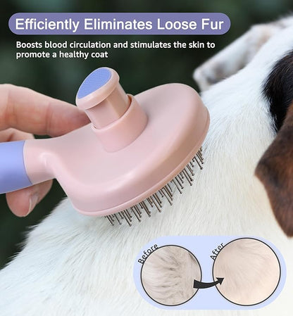 Pet Self-Cleaning Slicker Brush for Dogs &amp; Cats, Deshedding Grooming Comb, Removes Loose Undercoat Hair &amp; Mats, Skin-Friendly Massaging Tool for Long/Short Fur, Large &amp; Small Breeds (Purple)