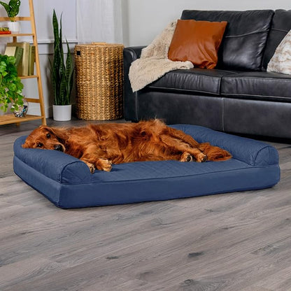 Furhaven Orthopedic Dog Bed for Large Dogs w/ Removable Bolsters &amp; Washable Cover, For Dogs Up to 95 lbs - Quilted Sofa - Navy (Blue), Jumbo/XL