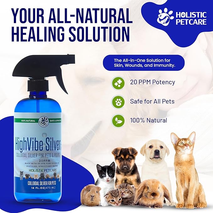 Colloidal Silver Spray for Dogs, Cats, Horses &amp; Birds - 20 PPM Effective Wound Care, Hot Spot Treatment, Skin Relief &amp; Immune Support - All-Natural Pet Silver Spray (16 Oz)