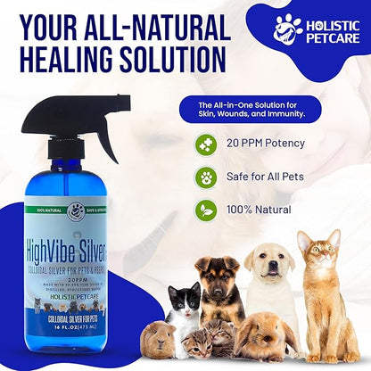 Colloidal Silver Spray for Dogs, Cats, Horses &amp; Birds - 20 PPM Effective Wound Care, Hot Spot Treatment, Skin Relief &amp; Immune Support - All-Natural Pet Silver Spray (16 Oz)
