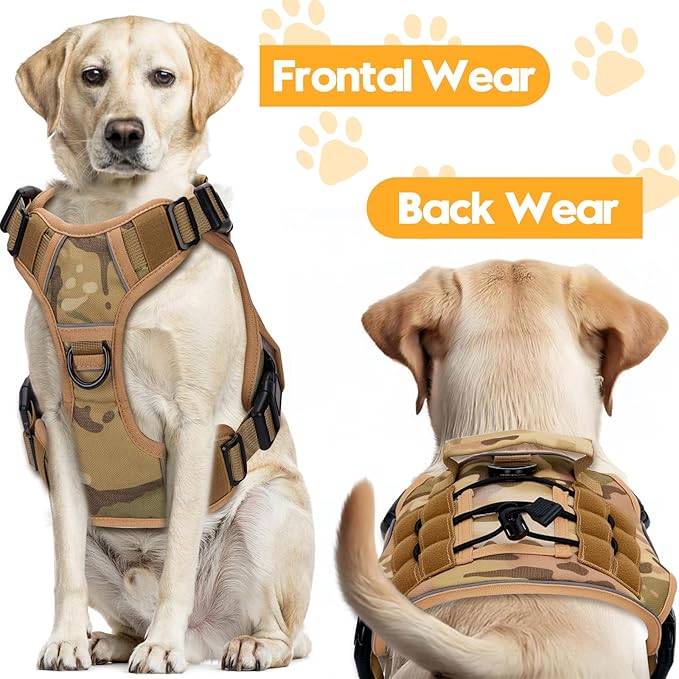 Heavy-Duty Tactical Dog Harness for Large Dogs, No Pull Adjustable Reflective Pet Vest with Molle System, K9 Military-Grade Control for Service Training, Outdoor &amp; 10+ Breeds, Desert Camo, Medium