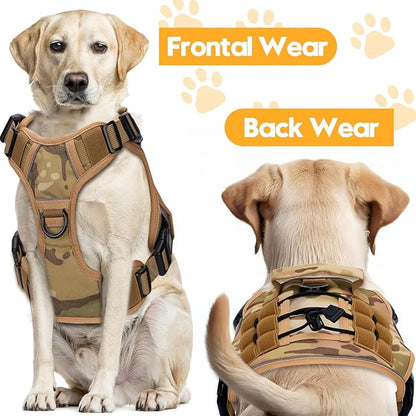 Heavy-Duty Tactical Dog Harness for Large Dogs, No Pull Adjustable Reflective Pet Vest with Molle System, K9 Military-Grade Control for Service Training, Outdoor &amp; 10+ Breeds, Desert Camo, Small