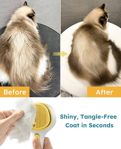 FURGO 3-in-1 Pet Steam Brush for Dogs &amp; Cats – Reduces Static, Short-Pin Head for Short Hair, One-Click Release Button, Dog Spray Brush for Shedding Control (Short)