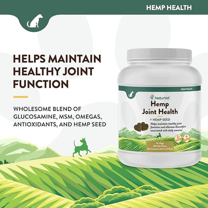 NaturVet Hemp Joint Health Hip &amp; Joint Support Dog Supplement – Soft Chew Supplements for Dogs with Glucosamine, MSM, Chondroitin, Omega 3, Vitamins, Antioxidants – 240 Ct.