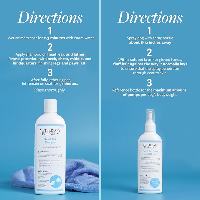 Veterinary Formula Flea and Tick Bundle – Prevention Spray for Dogs, 8 oz + 16 oz Shampoo for Dog Flea &amp; Tick Control